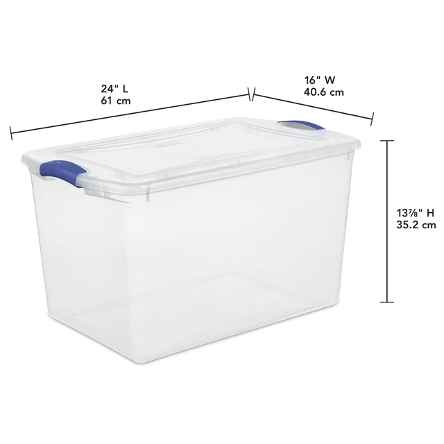 Alt view image 5 of 5 - Sterilite 66 Quart Large Latching Storage Bin, Clear Plastic Storage Container with Latch Lid, Blue