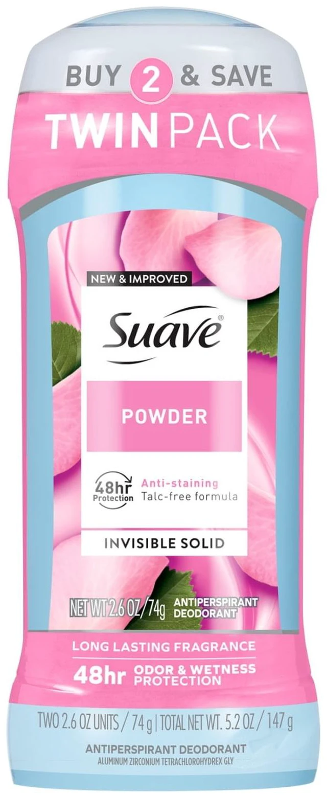 Main image of Suave Antiperspirant Deodorant For Women, 48hr Protection, Powder, 2.6 oz, Twin Pack