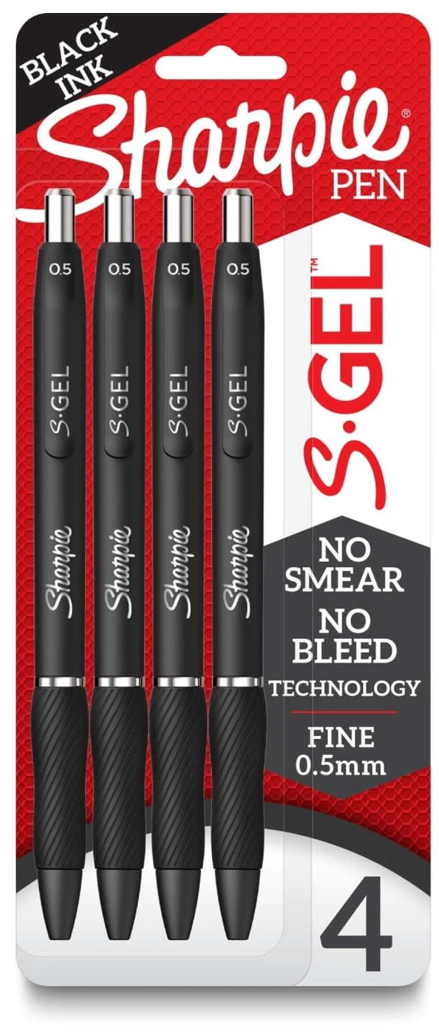 Main image of Sharpie S-Gel Pens 0.5 mm Pen Point Size, Black Gel-based Ink, 4-Pack