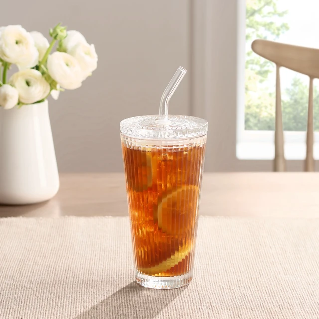 Alt view image 4 of 6 - Better Homes & Gardens 21 oz Ribbed Glass Tumbler with Glass Lid and Straw
