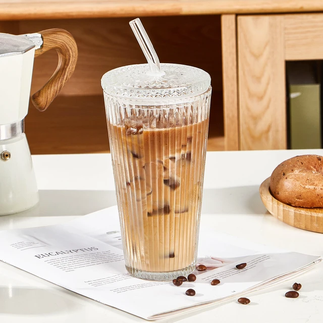 Alt view image 3 of 6 - Better Homes & Gardens 21 oz Ribbed Glass Tumbler with Glass Lid and Straw