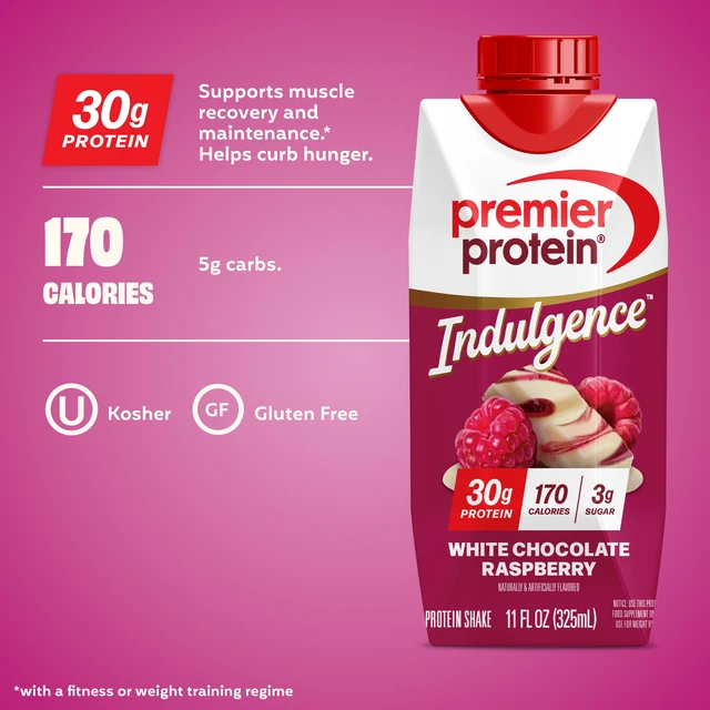 Alt view image 4 of 5 - Premier Protein Indulgence Protein Shake, White Chocolate Raspberry, 30g Protein, 11 fl oz, 4 Ct