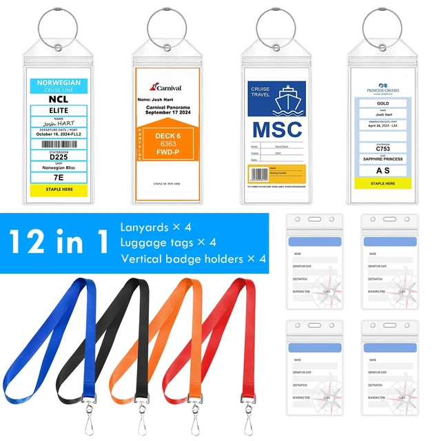 Alt view image 5 of 7 - 12-in-1 Luggage Tags and Cruise Lanyard with Waterproof Badge Holders for Ship Cards