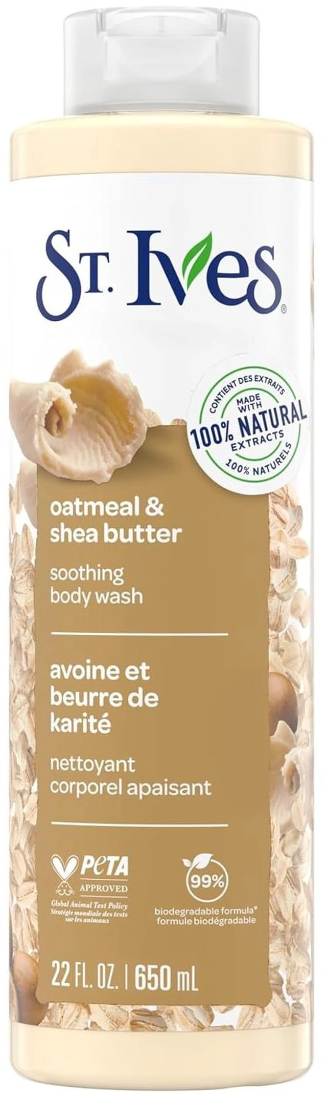 Main image of St. Ives Oatmeal & Shea Butter Body Wash, 22oz, with 100% Natural Extracts, Soothing & Moisturizing, Comforting Warm Fragrance