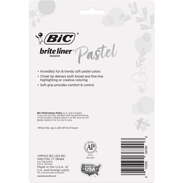 Alt view image 5 of 6 - BIC Brite Liner Grip Pastel Highlighter Set, Chisel Tip, 6-Count Pack