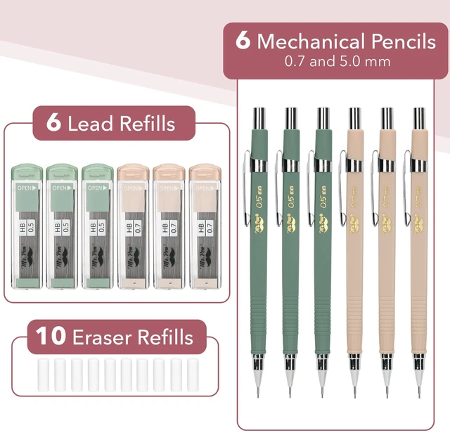 Alt view image 3 of 7 - Mechanical Pencil Set with Lead and Eraser Refills, 6 Pack, Mr. Pen