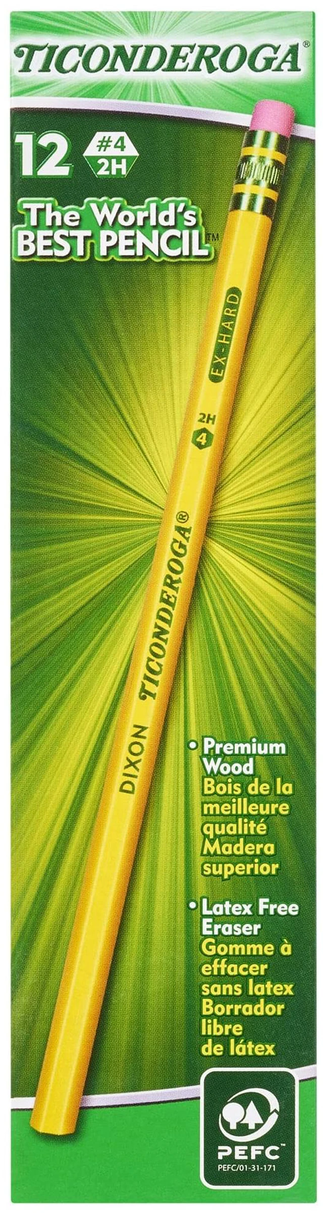 Main image of Ticonderoga #4 2H Extra Hard Wood-Cased Pencils, Yellow, 12 Count