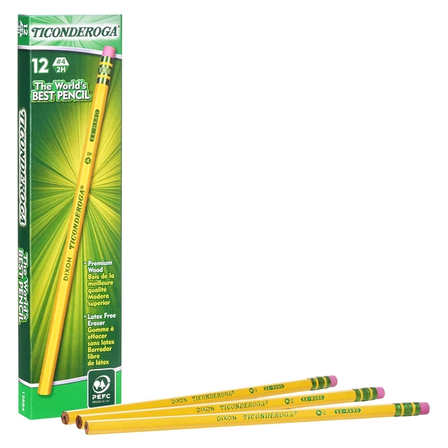 Alt view image 3 of 5 - Ticonderoga #4 2H Extra Hard Wood-Cased Pencils, Yellow, 12 Count