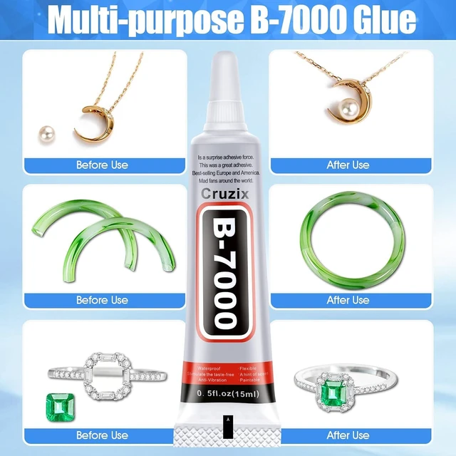 Alt view image 3 of 6 - B-7000 Clear Glue, Semi Fluid High Viscosity Adhesive, 4x15ml/0.5oz, for Rhinestone Crafts Jewelry Bead Fabric Clothes Shoes Cell Phone Screen Repair Metal Stone Nail Art