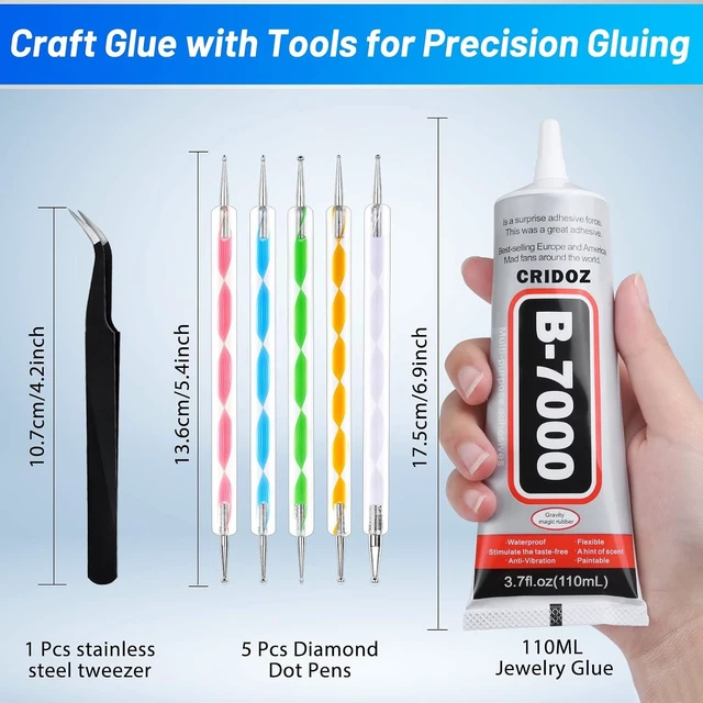 Alt view image 7 of 7 - Cridoz B7000 Jewelry Glue Clear 3.7 fl oz Multi-Purpose Craft Adhesive with Precision Tip for Rhinestone Metal Stone Fabric Wood Glass Bead Nail Art Charms