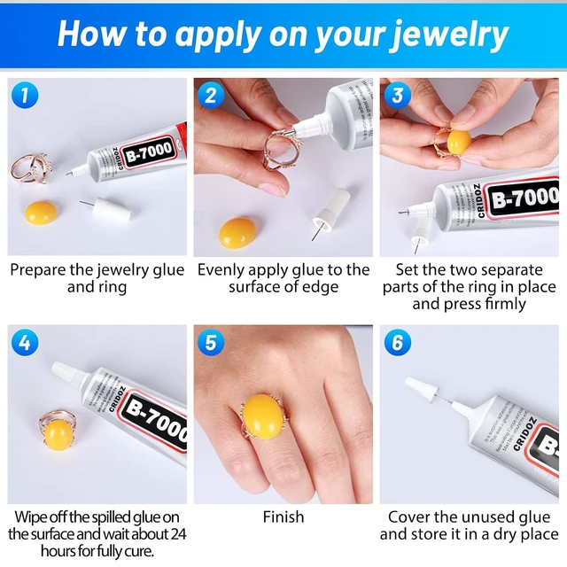 Alt view image 6 of 7 - Cridoz B7000 Jewelry Glue Clear 3.7 fl oz Multi-Purpose Craft Adhesive with Precision Tip for Rhinestone Metal Stone Fabric Wood Glass Bead Nail Art Charms