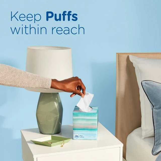 Alt view image 5 of 7 - Puffs Plus Lotion Facial Tissues, 4 Family Boxes, 124 Tissues per Box (2-Pack)