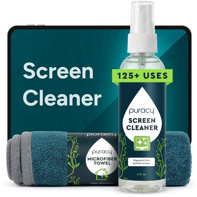 Main image of Puracy Screen Cleaner with Microfiber Cloth - All-Purpose Streak-Free & Fingerprint-Free Cleaner for Phones, Laptops, Computers, TVs, Smart TVs (4oz, Free & Clear)