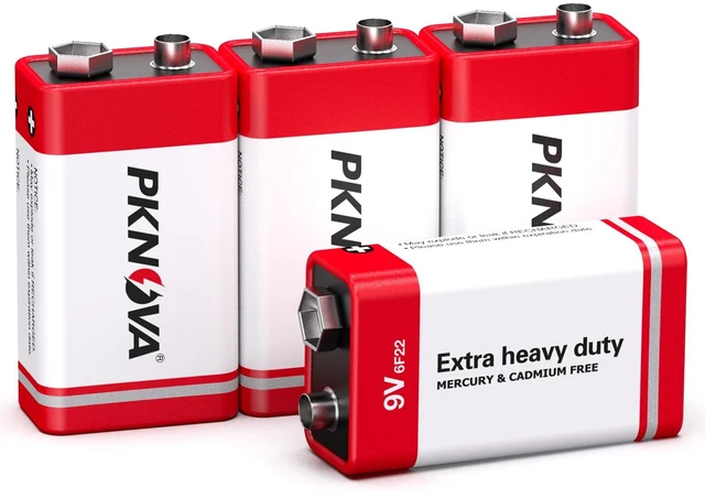 Main image of PKNOVA 9V Carbon Battery 6F22 Square 4 Pack, Long-Lasting for Smoke Detector
