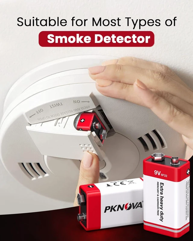 Alt view image 2 of 6 - PKNOVA 9V Carbon Battery 6F22 Square 4 Pack, Long-Lasting for Smoke Detector