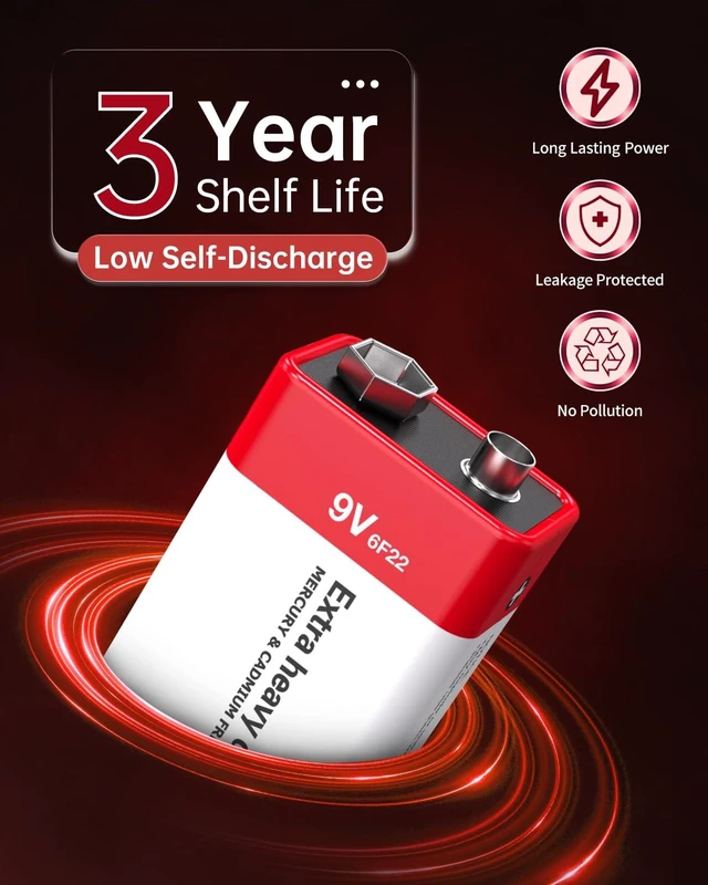 Alt view image 3 of 6 - PKNOVA 9V Carbon Battery 6F22 Square 4 Pack, Long-Lasting for Smoke Detector