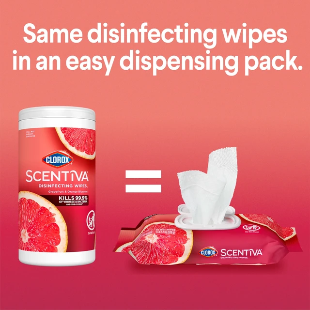 Alt view image 5 of 6 - Clorox Scentiva Disinfecting Wipes, Grapefruit and Orange, 75 Count (Pack of 3)