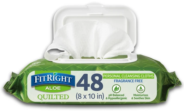 Main image of Medline FitRight Aloe Quilted Heavyweight Personal Cleansing Cloth Wipes, Unscented, 48 Count, 8 x 12 Inch, Adult Large Incontinence Wipes