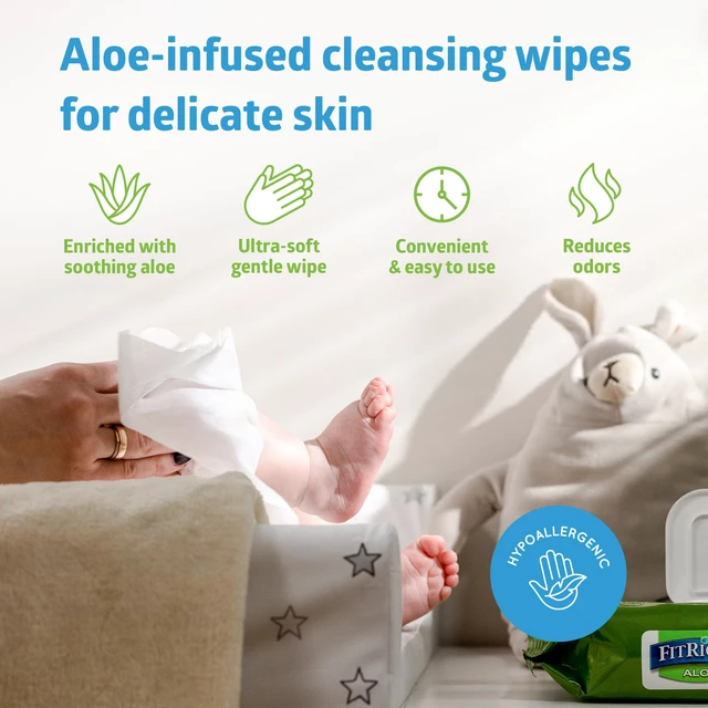Alt view image 2 of 6 - Medline FitRight Aloe Quilted Heavyweight Personal Cleansing Cloth Wipes, Unscented, 48 Count, 8 x 12 Inch, Adult Large Incontinence Wipes