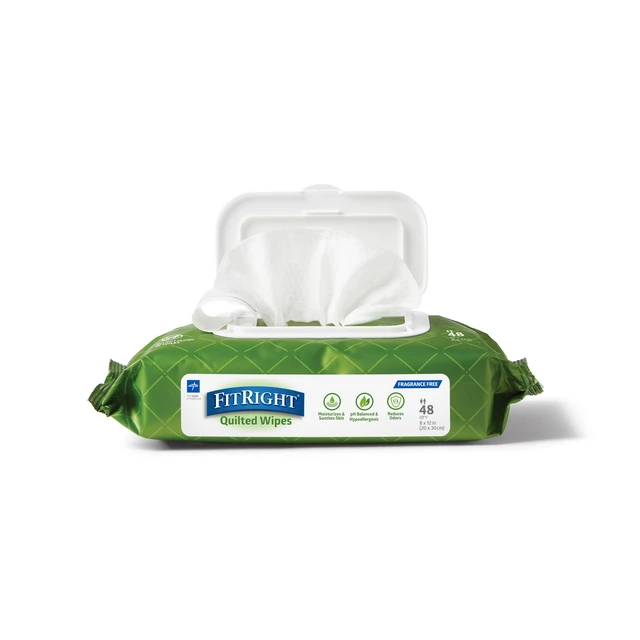 Alt view image 5 of 6 - Medline FitRight Aloe Quilted Heavyweight Personal Cleansing Cloth Wipes, Unscented, 48 Count, 8 x 12 Inch, Adult Large Incontinence Wipes