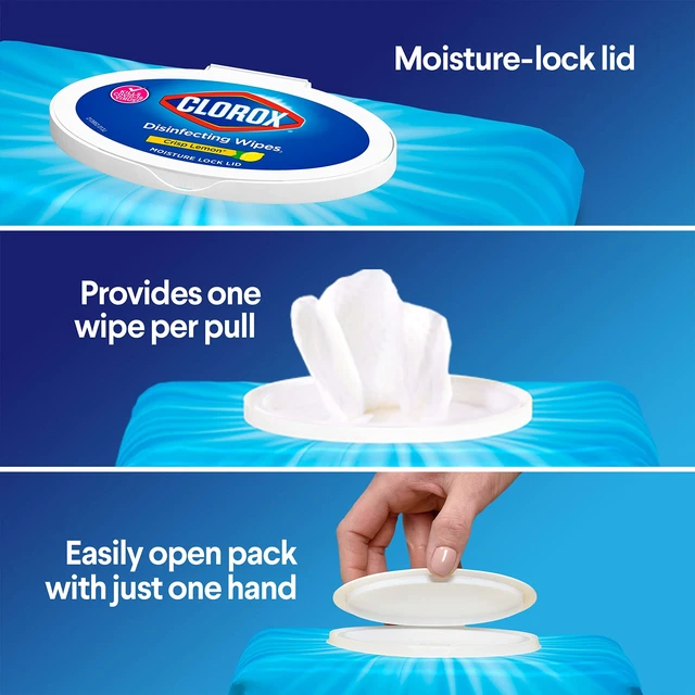 Alt view image 4 of 6 - Clorox Disinfecting Cleaning Wipes Flex Pack, Bleach Free, Crisp Lemon, 75 Count (2-Pack)