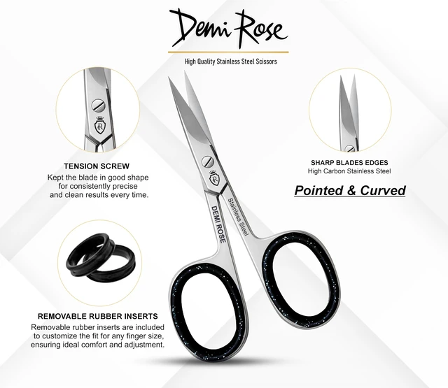 Alt view image 5 of 7 - Professional Stainless Steel Curved Nail Scissors for Manicure, Grooming, Eyebrow, Mustache, Nose Hair, Eyelash, Dry Skin - Cuticle Scissors with Rubber Inserts