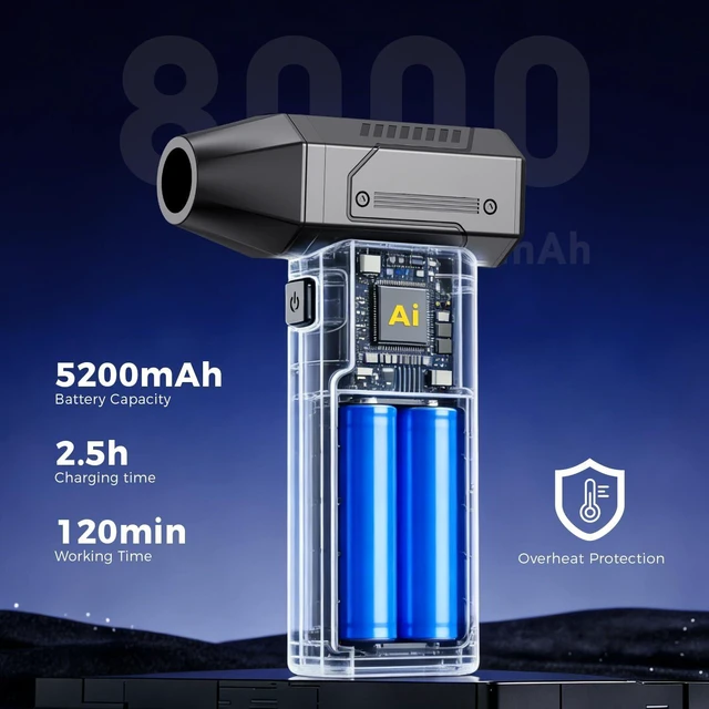 Alt view image 5 of 6 - Compressed Air Duster,130000RPM Electric Air Duster Brushless Motor with Adjustable Stepless Speed, Fast Charging Rechargeable Cordless Air Blower for PC,Car,Keyboard,Pet,Home & Outdoor