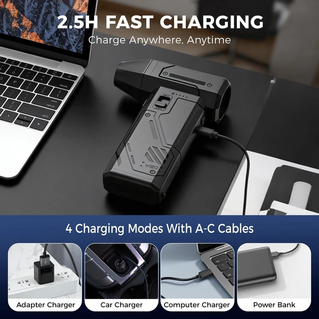 Alt view image 6 of 6 - Compressed Air Duster,130000RPM Electric Air Duster Brushless Motor with Adjustable Stepless Speed, Fast Charging Rechargeable Cordless Air Blower for PC,Car,Keyboard,Pet,Home & Outdoor