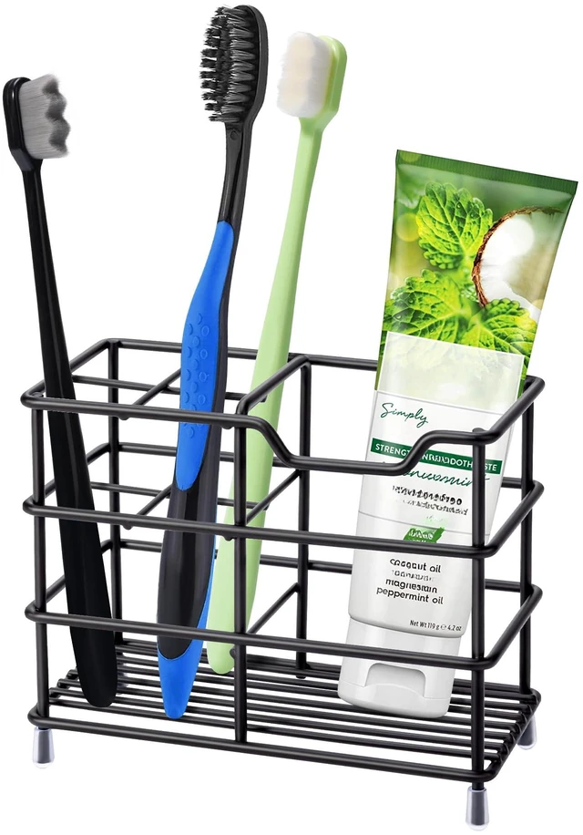 Main image of Toothbrush Holders for Bathrooms 304 Stainless Steel Quick Drying Black | Upgrade Heavy Duty Sturdy Durable Toothpaste Holder Bathroom Organizer Storage Decor Accessories Tooth Brush Holder Caddy