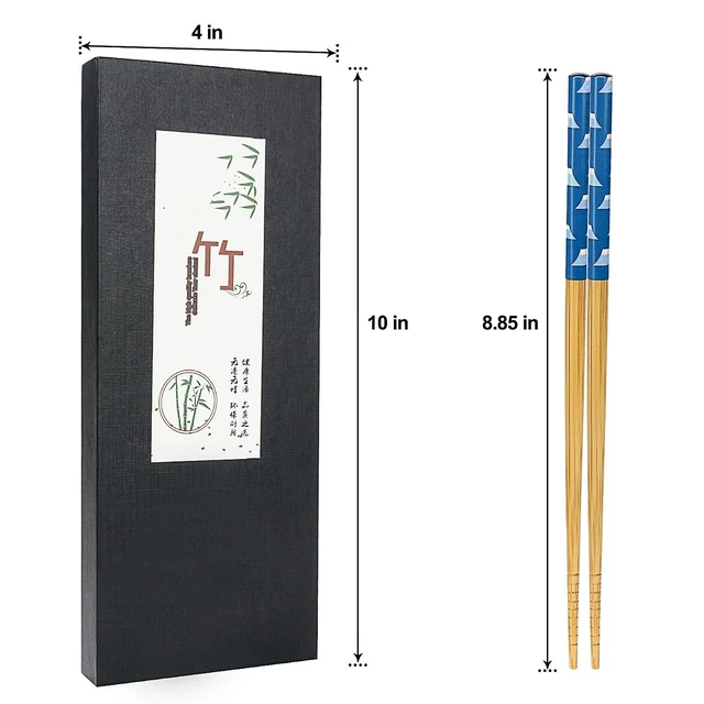 Alt view image 2 of 6 - 5 Pairs Natural Bamboo Chopsticks with Unique Pattern Dishwasher Safe, Reusable Non-Slip Chopstick Gift Set for Asian Dishes Sushi Rice Noodles, Nicely Boxed Chinese Chop Sticks Functional