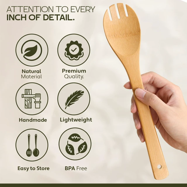 Alt view image 2 of 6 - 6-Piece Bamboo Wooden Spoons for Cooking, Premium Wooden Kitchen Utensil Set for Nonstick Cookware
