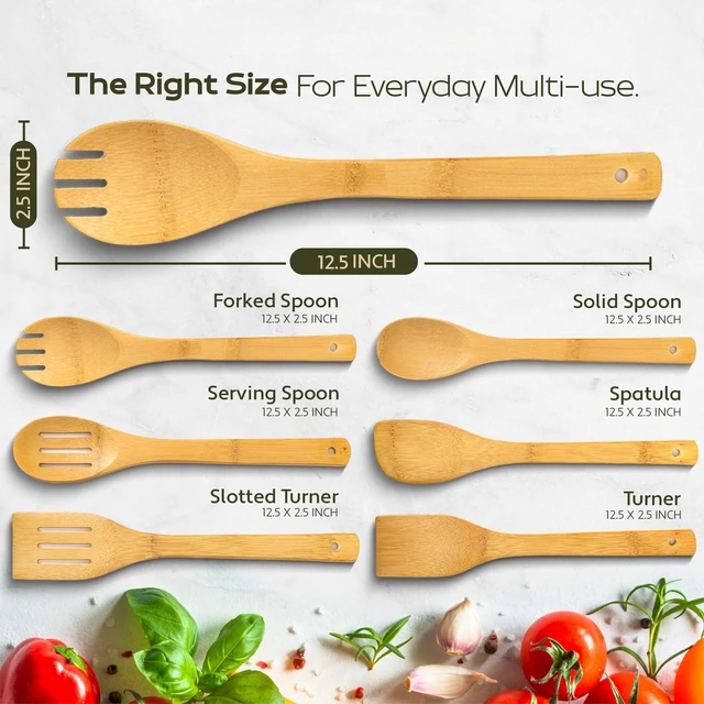 Alt view image 4 of 6 - 6-Piece Bamboo Wooden Spoons for Cooking, Premium Wooden Kitchen Utensil Set for Nonstick Cookware
