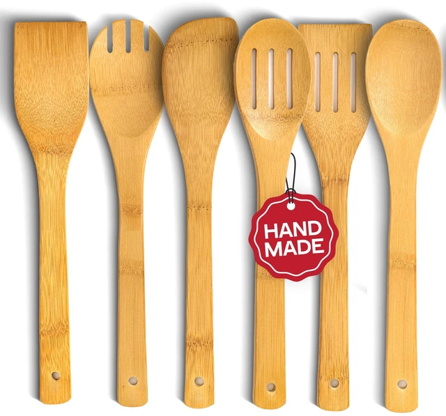 Main image of 6-Piece Bamboo Wooden Spoons for Cooking, Premium Wooden Kitchen Utensil Set for Nonstick Cookware