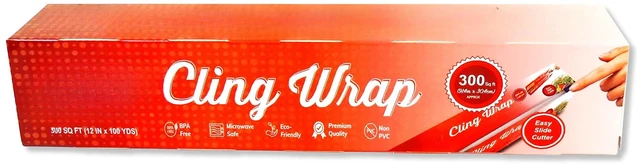 Main image of Cling Wrap Non-PVC Plastic Wrap for Food - 300 Square Foot Roll with Slide Cutter
