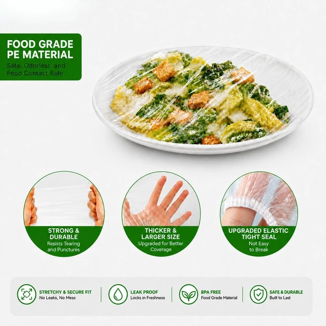 Alt view image 2 of 5 - 200PCS Plastic Bowl Covers, 2 Sizes Bowl Covers for Bread Proofing | Plastic Wrap for Food, Elastic Food Covers, Reusable Bowl Covers for Trays, Plates, Sourdough Bowls, Large Bowls