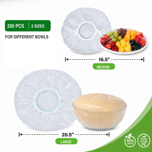Alt view image 3 of 5 - 200PCS Plastic Bowl Covers, 2 Sizes Bowl Covers for Bread Proofing | Plastic Wrap for Food, Elastic Food Covers, Reusable Bowl Covers for Trays, Plates, Sourdough Bowls, Large Bowls
