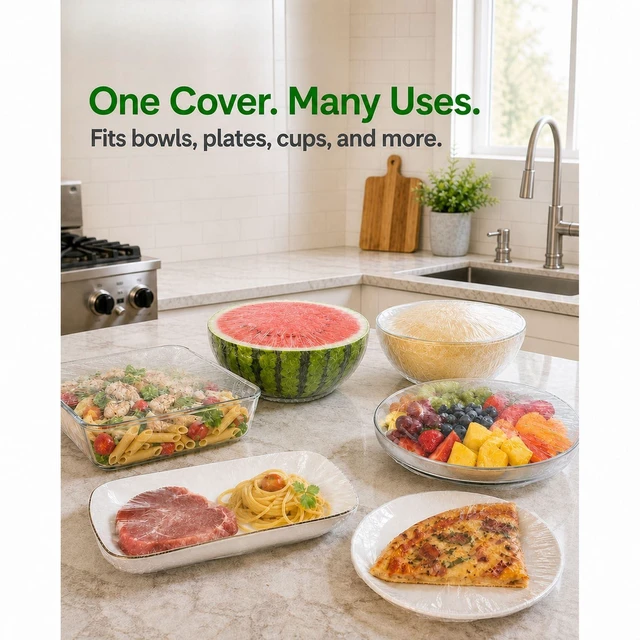 Alt view image 5 of 5 - 200PCS Plastic Bowl Covers, 2 Sizes Bowl Covers for Bread Proofing | Plastic Wrap for Food, Elastic Food Covers, Reusable Bowl Covers for Trays, Plates, Sourdough Bowls, Large Bowls