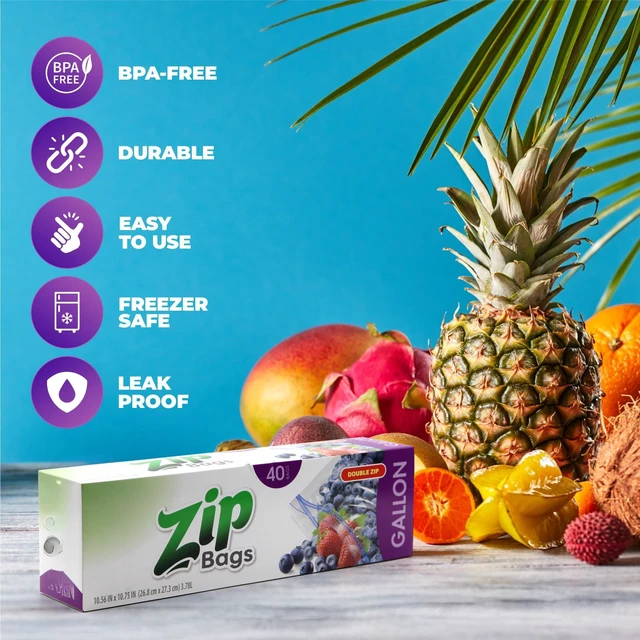 Alt view image 3 of 4 - 1 Gallon Storage Zip Bags 40 Count | Extra Large, Resealable, Leak-Proof & Freezer Safe Food Storage Bags with Double Zip Lock