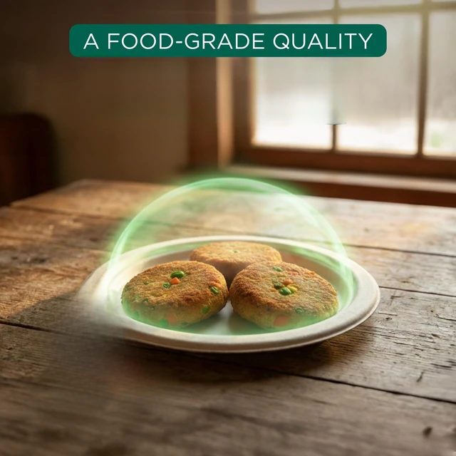 Alt view image 2 of 3 - 6 Inch Disposable Bagasse Paper Plates (100 Pack, Round) | Natural, Compostable, 100% Virgin Bagasse Pulp, Heavy Duty, Biodegradable, Microwave Safe, Food Safe, Eco-Friendly