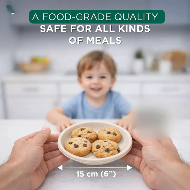 Main image of 6 Inch Disposable Bagasse Paper Plates (100 Pack, Round) | Natural, Compostable, 100% Virgin Bagasse Pulp, Heavy Duty, Biodegradable, Microwave Safe, Food Safe, Eco-Friendly