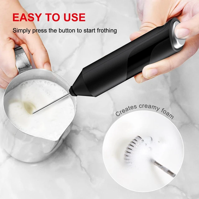 Alt view image 3 of 6 - Milk Frother for Coffee, Battery Operated, Black | Fast Handheld Drink Mixer with Stainless Steel Whisk, Powerful Hand Frother, Creates Rich Foam