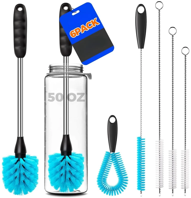Main image of 6 Pack Bottle Brush 14.5" Long Handle Stainless Steel Brush,Blue | Bottle Cleaner Brush, Long-Handled 6-in-1 Stainless Steel Bottle Brushes for Water Bottle, Cups Straw Cleaner Brush