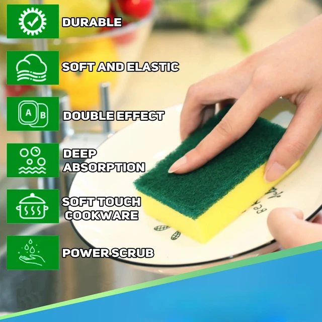 Alt view image 4 of 4 - Heavy Duty Scrub Sponge for Cookware, Dual-Sided Cleaning Pot Scrubber, Odorless, Long-Lasting, Kitchen and Dishwashing Essential, Large & Thick 4 x 2.8 x 1.5 Inches, 6 Pack