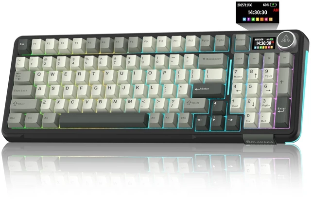 Main image of A99 Pro Wireless Mechanical Keyboard with LCD Screen & Metal Knob, 2.4GHz/BT5.0/USB-C, RGB Backlit Gaming Keyboard, Hot Swappable, Creamy Keyboard with Gasket Structure, for Win/Mac