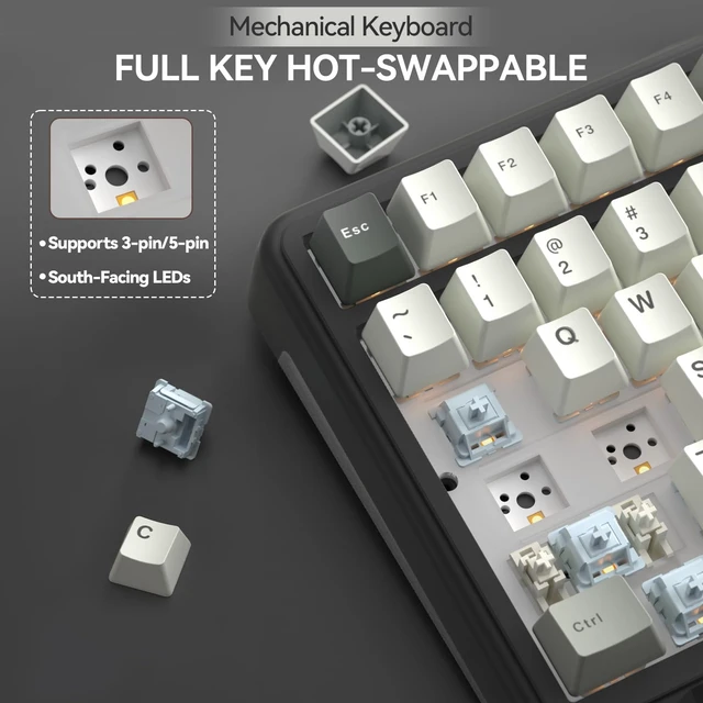 Alt view image 5 of 7 - A99 Pro Wireless Mechanical Keyboard with LCD Screen & Metal Knob, 2.4GHz/BT5.0/USB-C, RGB Backlit Gaming Keyboard, Hot Swappable, Creamy Keyboard with Gasket Structure, for Win/Mac