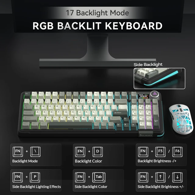 Alt view image 7 of 7 - A99 Pro Wireless Mechanical Keyboard with LCD Screen & Metal Knob, 2.4GHz/BT5.0/USB-C, RGB Backlit Gaming Keyboard, Hot Swappable, Creamy Keyboard with Gasket Structure, for Win/Mac