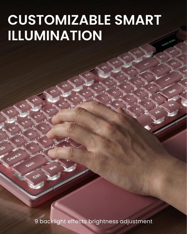 Alt view image 3 of 7 - V98 Wireless Keyboard and Mouse Combo with Dual Wrist Rest, Pink | Dual ergonomic wrist rest, 9 backlit effects, Metal Panel, Volume Knob, Quite typing for office/ home, Fits Laptop/PC/Mac
