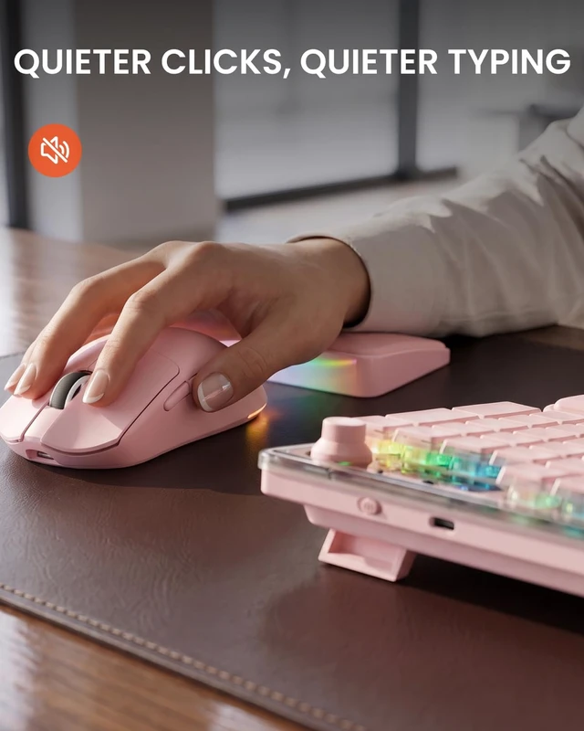 Alt view image 7 of 7 - V98 Wireless Keyboard and Mouse Combo with Dual Wrist Rest, Pink | Dual ergonomic wrist rest, 9 backlit effects, Metal Panel, Volume Knob, Quite typing for office/ home, Fits Laptop/PC/Mac