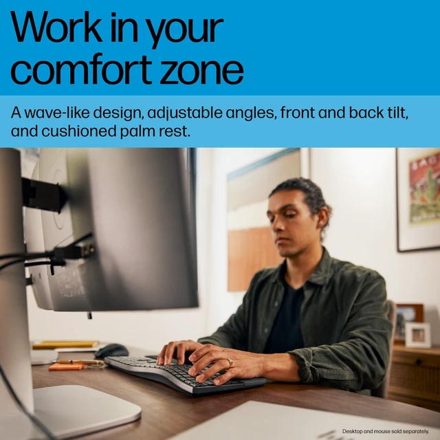 Alt view image 3 of 7 - Comfort Dual-Mode Keyboard, Microsoft Copilot, Adjustable, HP Unifying Dongle, 2.4G Bluetooth, Black, 8T6L8AA