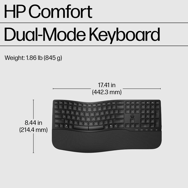 Alt view image 6 of 7 - Comfort Dual-Mode Keyboard, Microsoft Copilot, Adjustable, HP Unifying Dongle, 2.4G Bluetooth, Black, 8T6L8AA